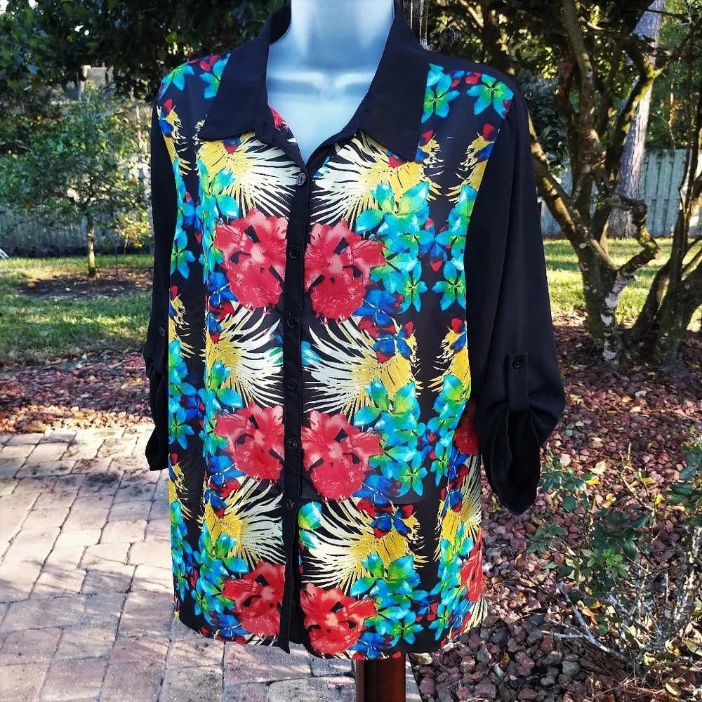 Roz & Ali Floral Blouse Like New L - Picture 2 of 6